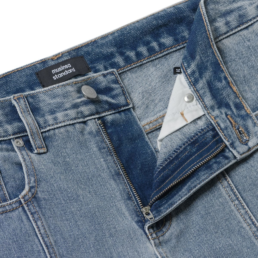 Straight Paneled Back Slit Denim Pants [Light Indigo]