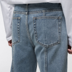 Straight Paneled Back Slit Denim Pants [Light Indigo]