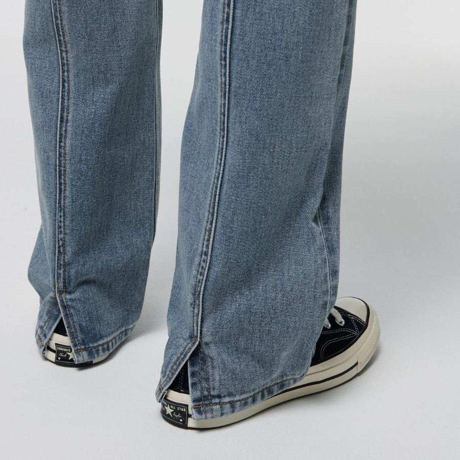 Straight Paneled Back Slit Denim Pants [Light Indigo]