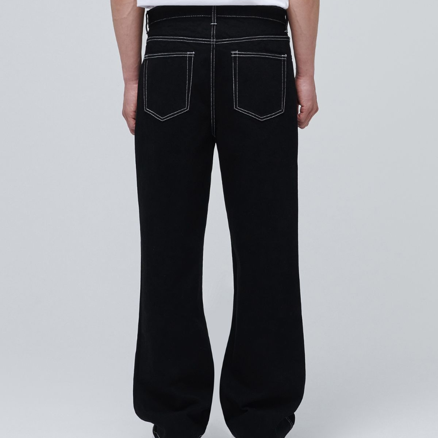 Contrast Stitch Regular Fit Denim Pants [Black]