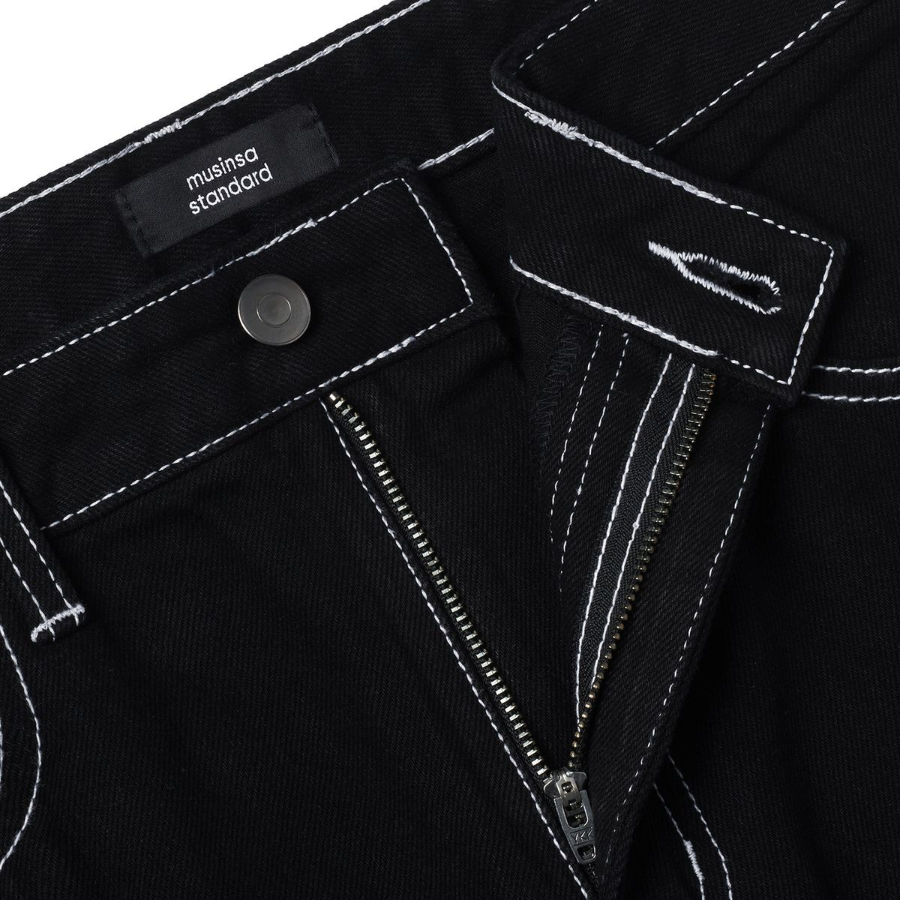 Contrast Stitch Regular Fit Denim Pants [Black]
