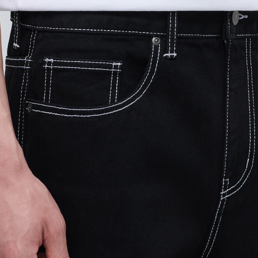 Contrast Stitch Regular Fit Denim Pants [Black]