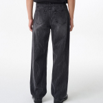 Crease Washed Loose Straight Denim Pants [Washed Black]