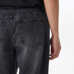 Crease Washed Loose Straight Denim Pants [Washed Black]