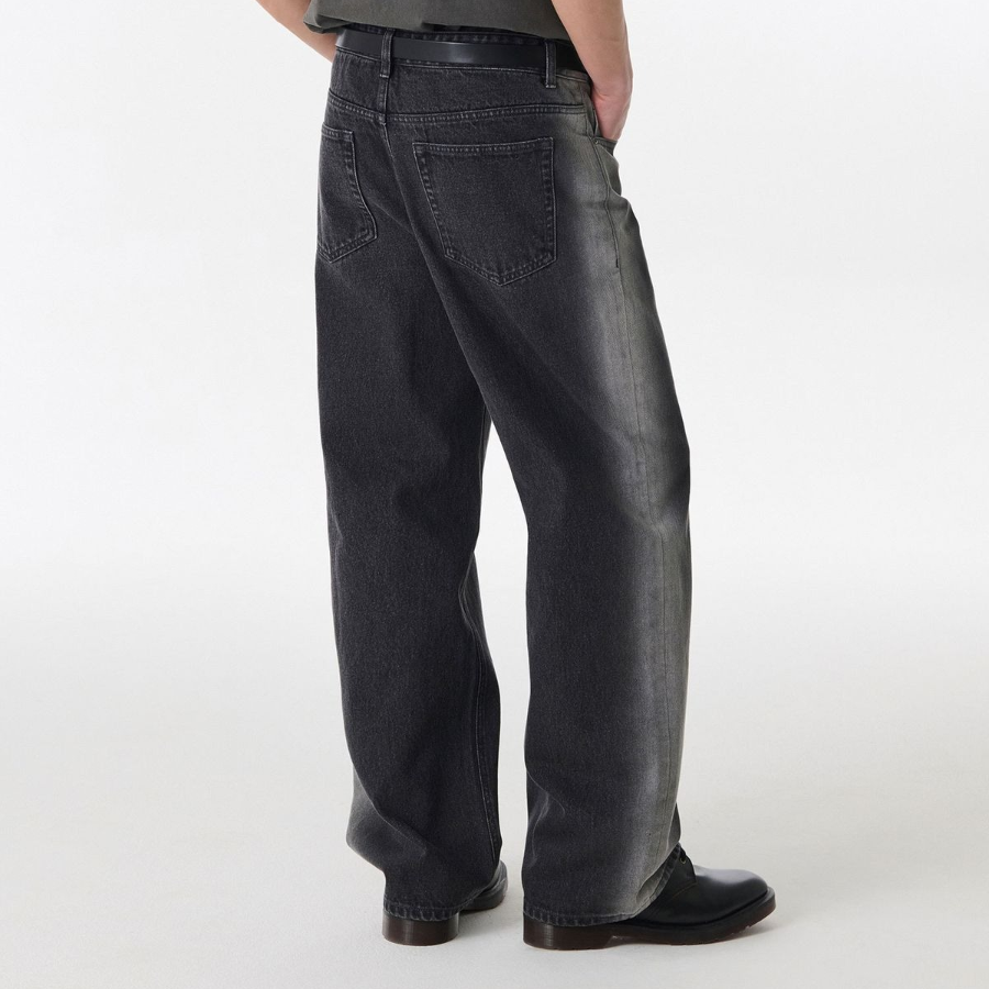 Side Brush Wide Denim Pants [Black]