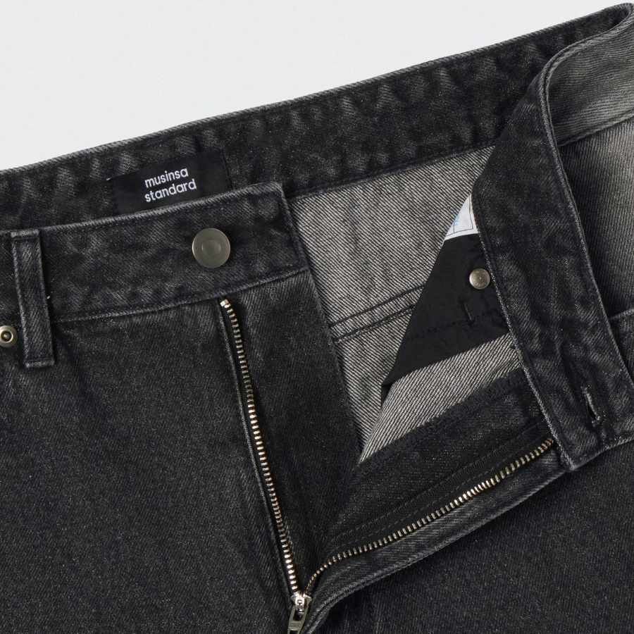 Side Brush Wide Denim Pants [Black]