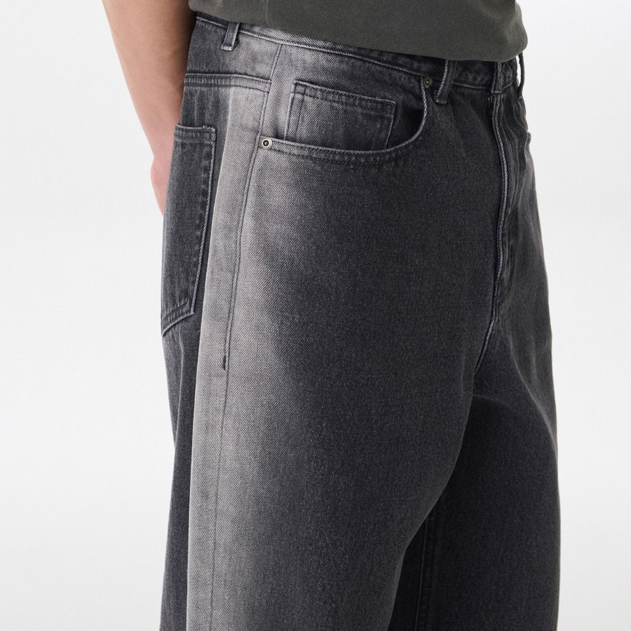 Side Brush Wide Denim Pants [Black]