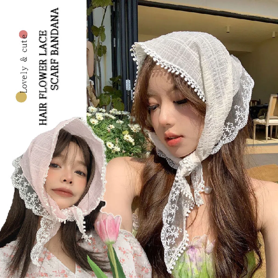 Ажурный кружевной платок-бандана для волос — нежный акцент в романтичном стиле