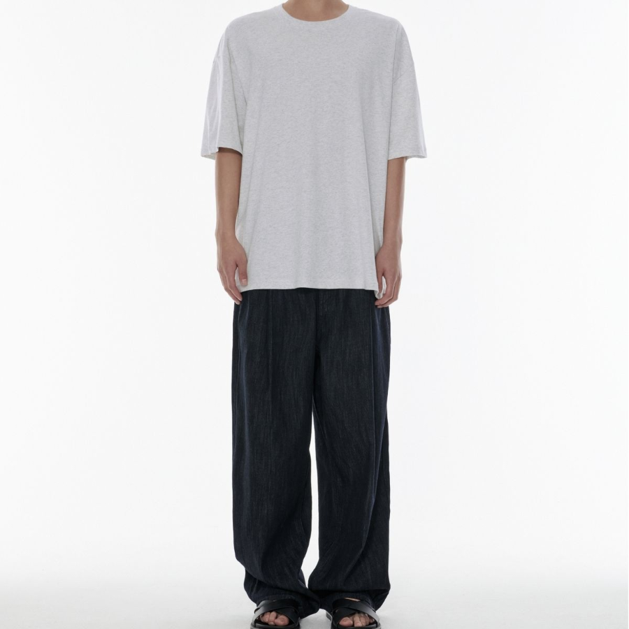 Linen-Like Semi-Balloon Denim Pants [Deep Indigo]