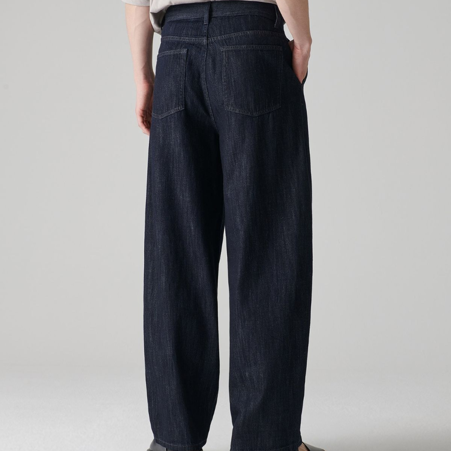 Linen-Like Semi-Balloon Denim Pants [Deep Indigo]