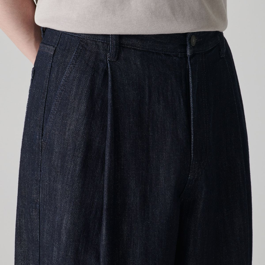 Linen-Like Semi-Balloon Denim Pants [Deep Indigo]
