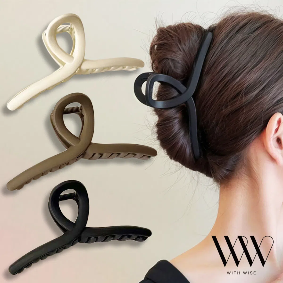 [1+1+1] Withwise ультрабольшая заколка-краб 15 см — матовая, простая, с изящным скрутом (черный, слоновая кость, коричневый)