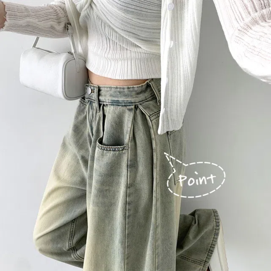 Женские летние джинсы с охлаждающим эффектом, боковыми защипами и плиссированной текстурой