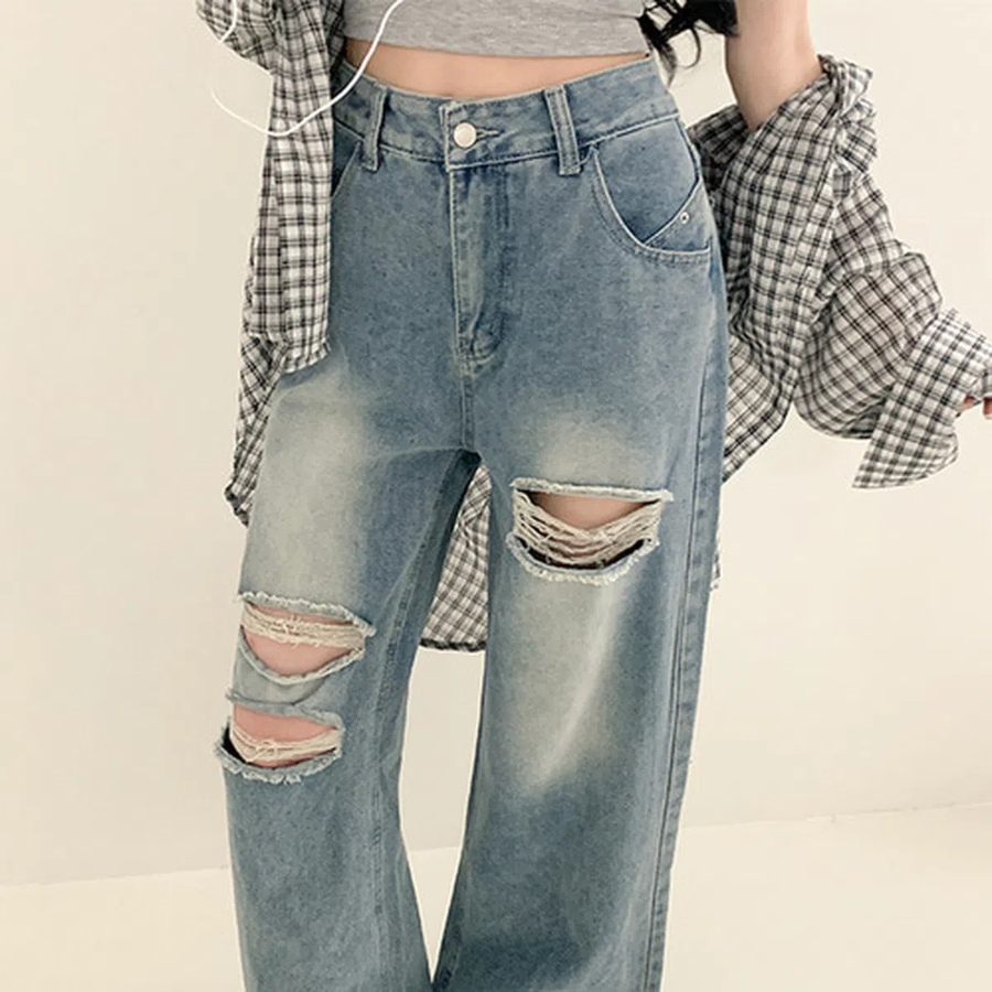 Женские джинсы Talker с эффектом рваного денима и широким кроем