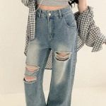 Женские джинсы Talker с эффектом рваного денима и широким кроем