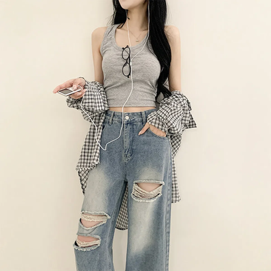 Женские джинсы Talker с эффектом рваного денима и широким кроем