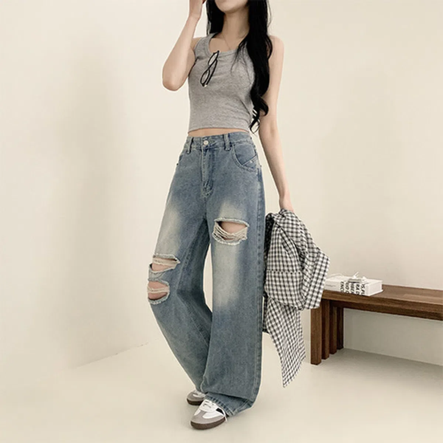 Женские джинсы Talker с эффектом рваного денима и широким кроем