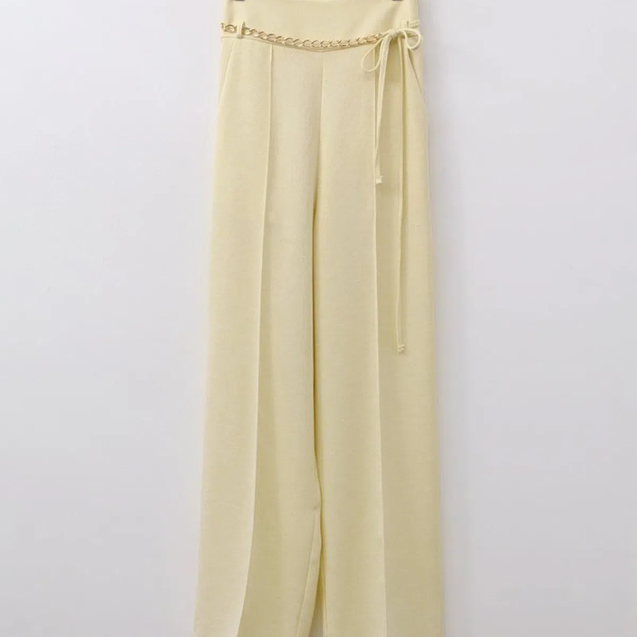 High-Waist Chain Office Look Long Wide Slacks