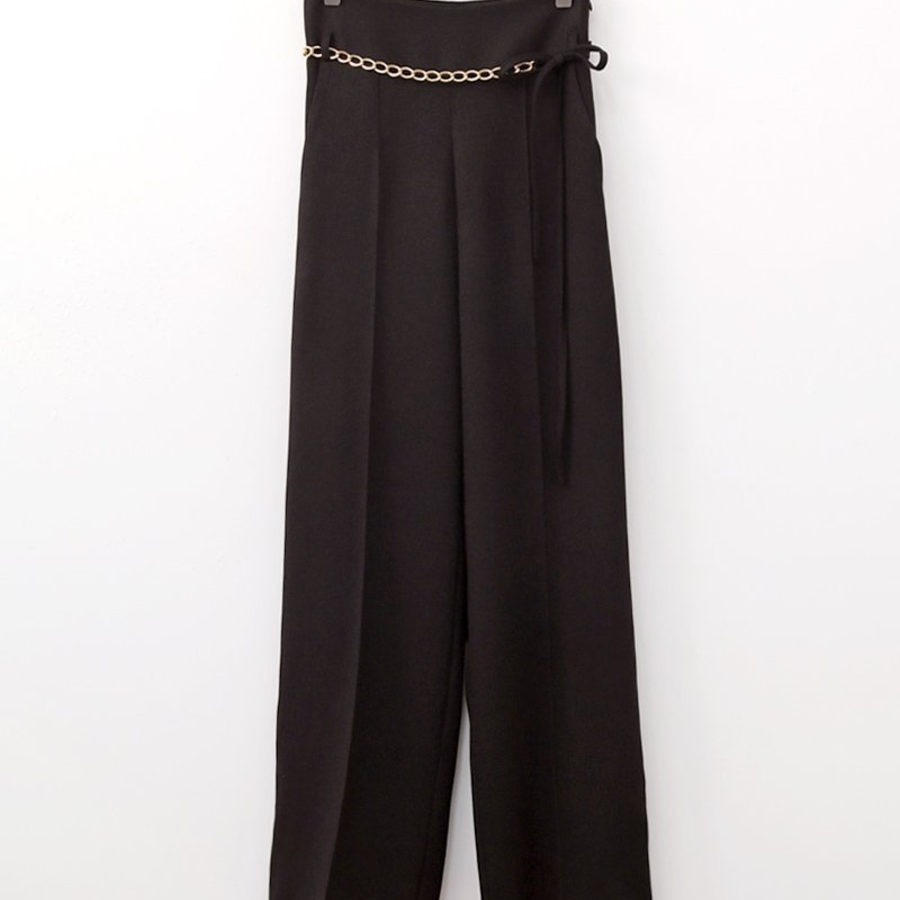 High-Waist Chain Office Look Long Wide Slacks