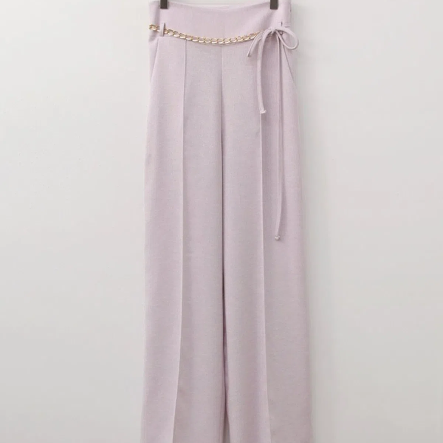 High-Waist Chain Office Look Long Wide Slacks