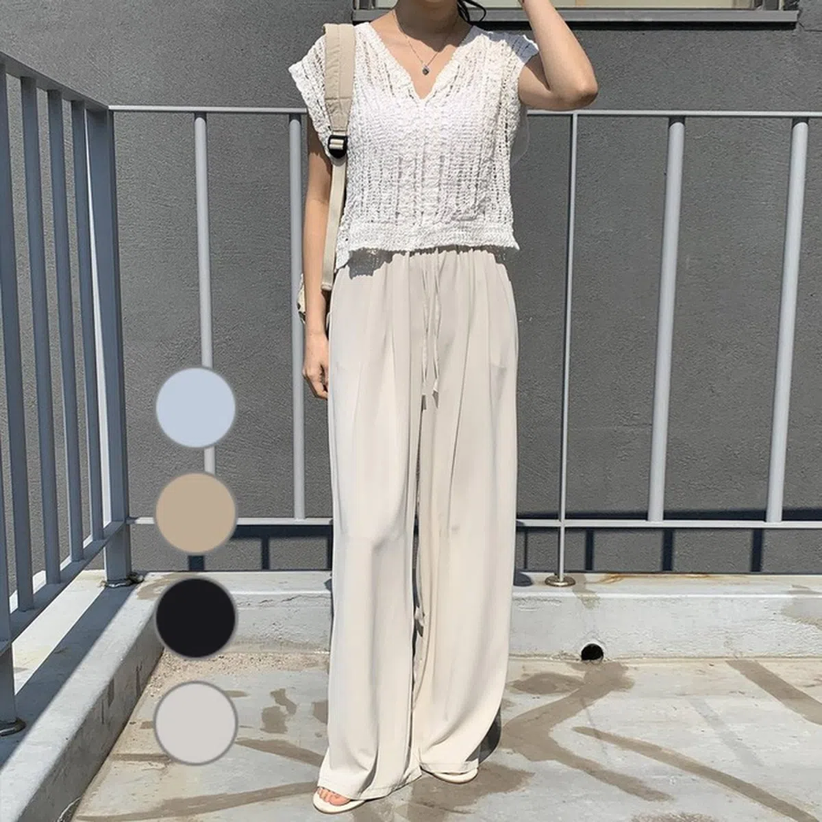 Ice Chalang Natural Pleated Wide Women's Summer Cool Pants