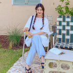 Женские прямые брюки с поясом на резинке из лёгкой ткани