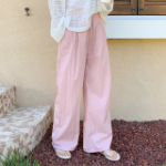 Женские прямые брюки с поясом на резинке из лёгкой ткани