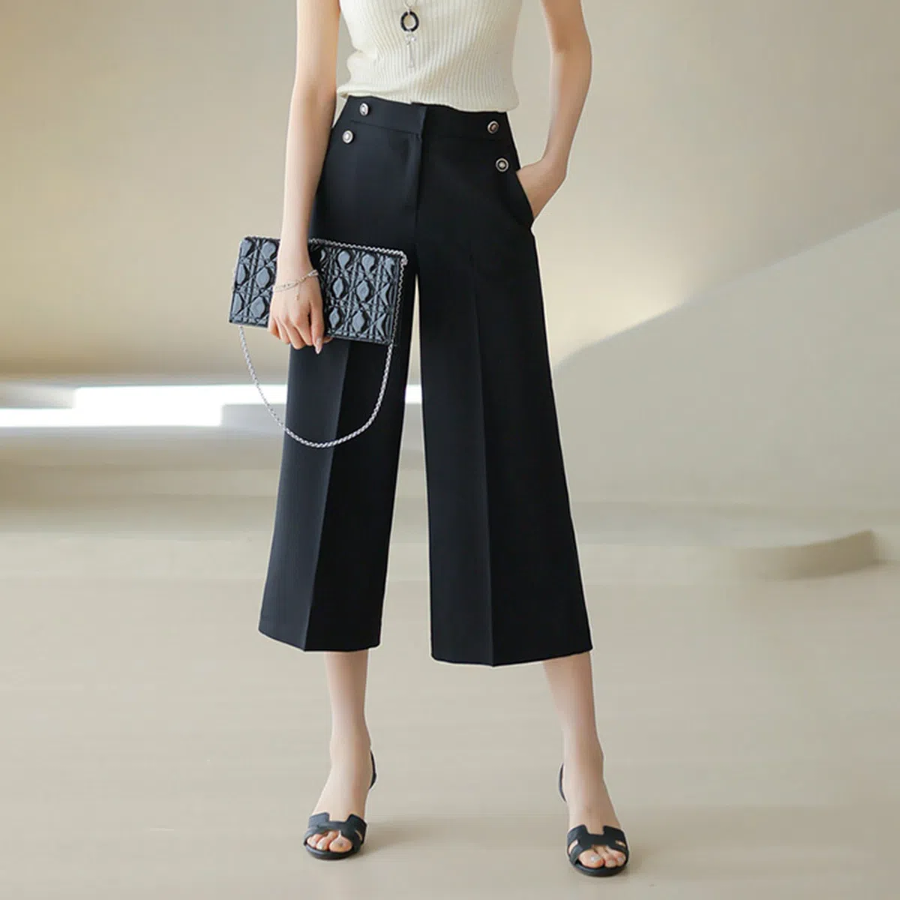 Mielle Side Double Button Herringbone 8/10 Semi Wide Slacks