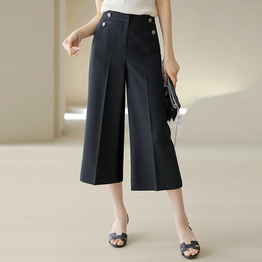 Mielle Side Double Button Herringbone 8/10 Semi Wide Slacks