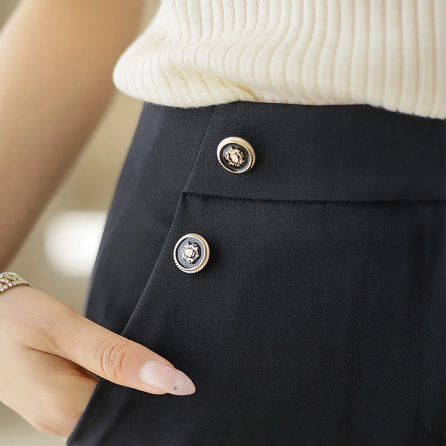 Mielle Side Double Button Herringbone 8/10 Semi Wide Slacks