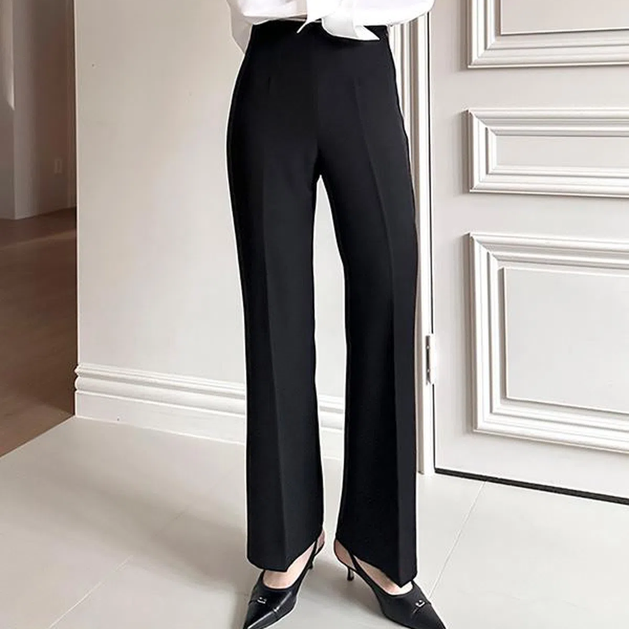 Sok-Banding Side Zipper High-Waist Bootcut Slacks