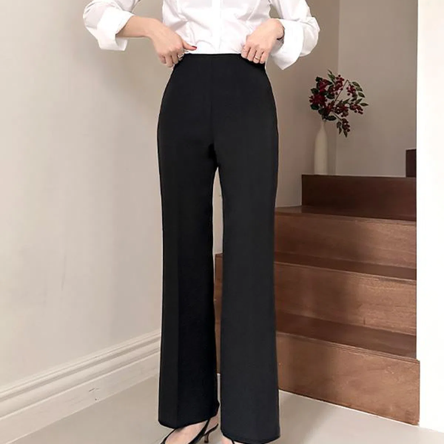 Sok-Banding Side Zipper High-Waist Bootcut Slacks