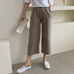 Ma Linen Wide Straight Solid Banding Women's Pants
