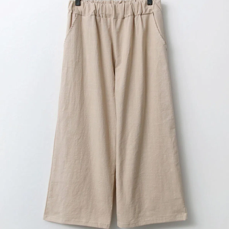 Ma Linen Wide Straight Solid Banding Women's Pants