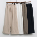 Ma Linen Wide Straight Solid Banding Women's Pants