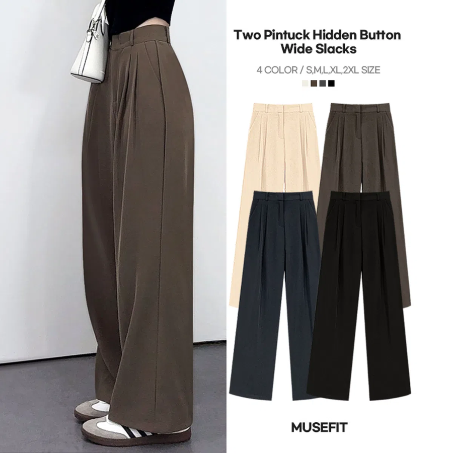 Женские широкие брюки с двумя защипами, потайной застёжкой и эластичной спинкой пояса