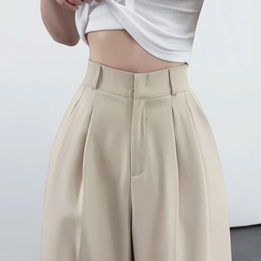 Женские широкие брюки с двумя защипами, потайной застёжкой и эластичной спинкой пояса