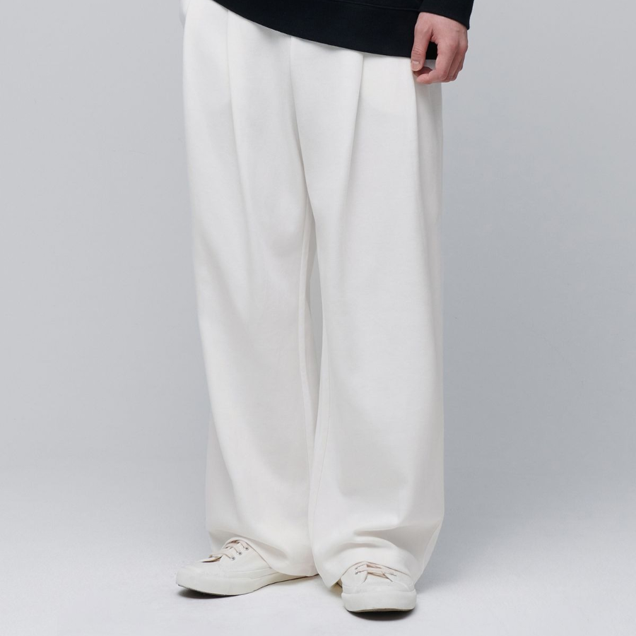Double Knit Two-Tuck Wide Lounge Sweat Pants [Cream]