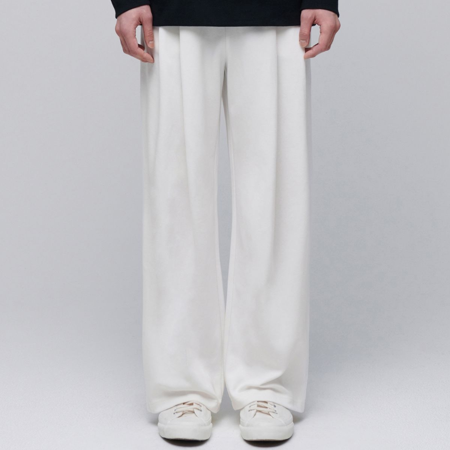Double Knit Two-Tuck Wide Lounge Sweat Pants [Cream]