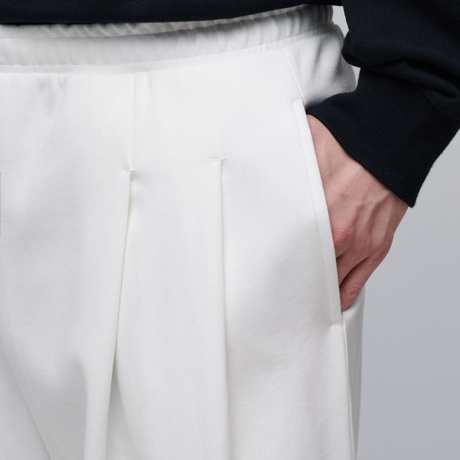 Double Knit Two-Tuck Wide Lounge Sweat Pants [Cream]