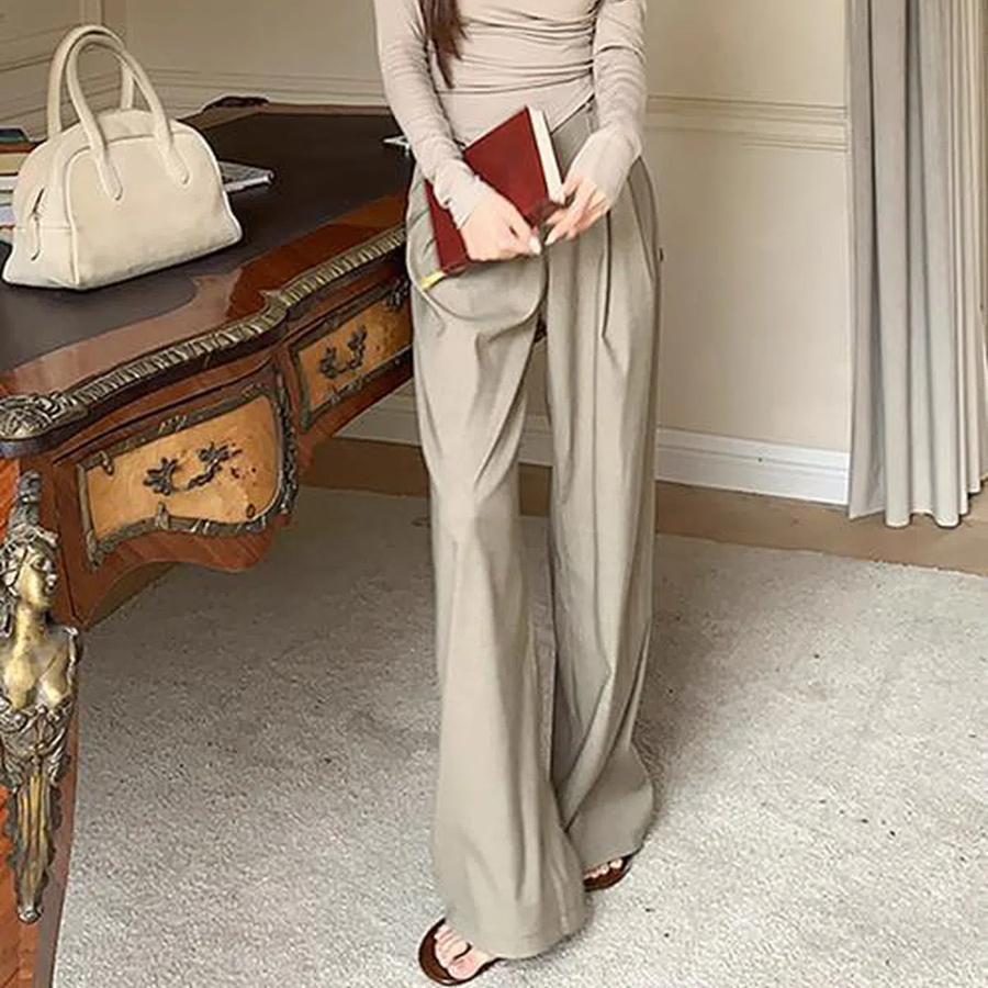 Two-Pintuck Wide Slacks Pants