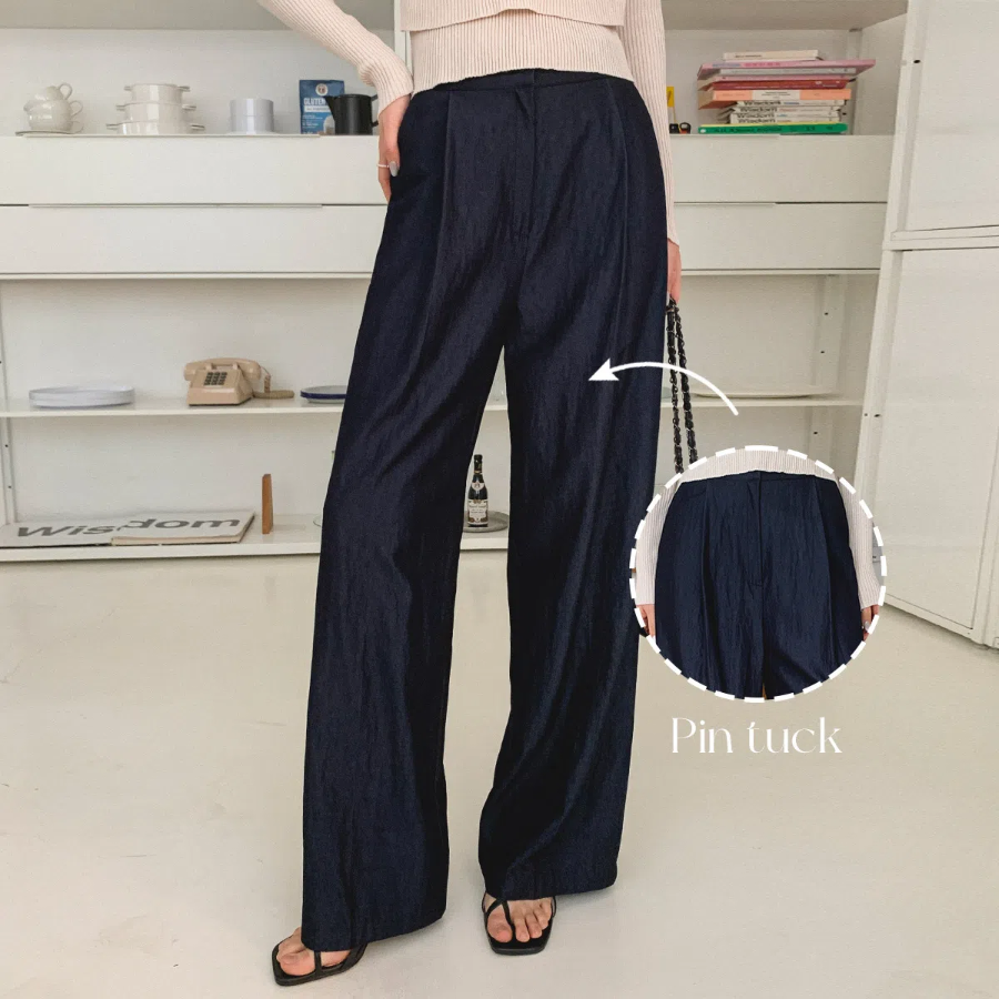 Miyano One-Pintuck Wide Slacks