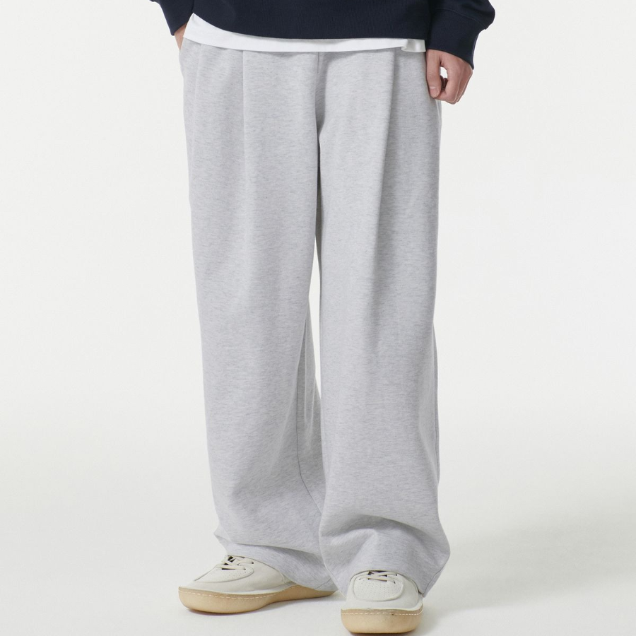 Double Knit Three-Tuck Wide Lounge Sweat Pants [Melange Light Grey]