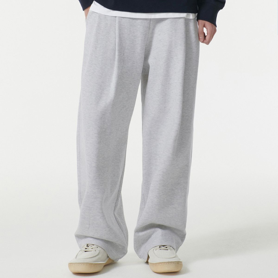 Double Knit Three-Tuck Wide Lounge Sweat Pants [Melange Light Grey]