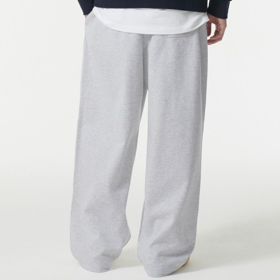 Double Knit Three-Tuck Wide Lounge Sweat Pants [Melange Light Grey]