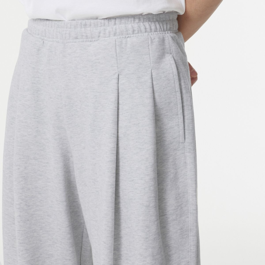 Double Knit Three-Tuck Wide Lounge Sweat Pants [Melange Light Grey]
