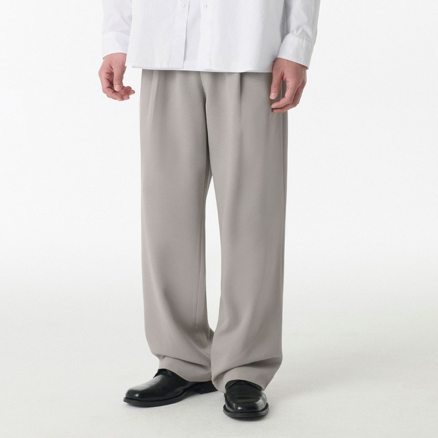 Crape One-Tuck Wide Banding Pants [Light Warm Grey]