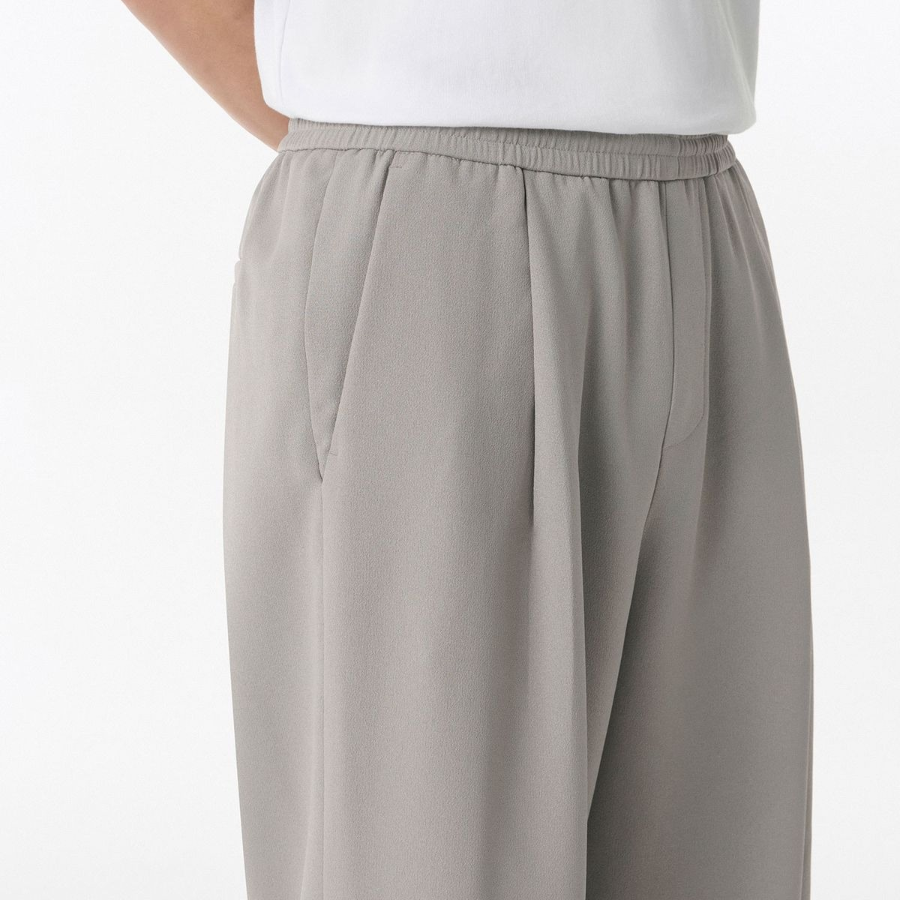 Crape One-Tuck Wide Banding Pants [Light Warm Grey]