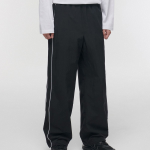 Piping Line Wide Track Pants [Black]