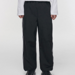 Piping Line Wide Track Pants [Black]